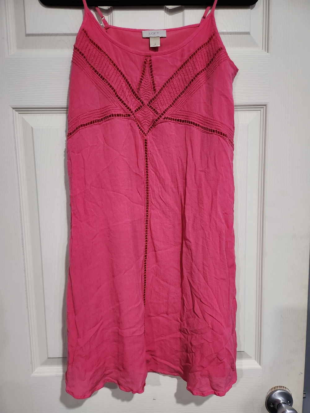 1018. LOFT Bright Pink Spaghetti-Strap Sundress with Ladder Lace Detail